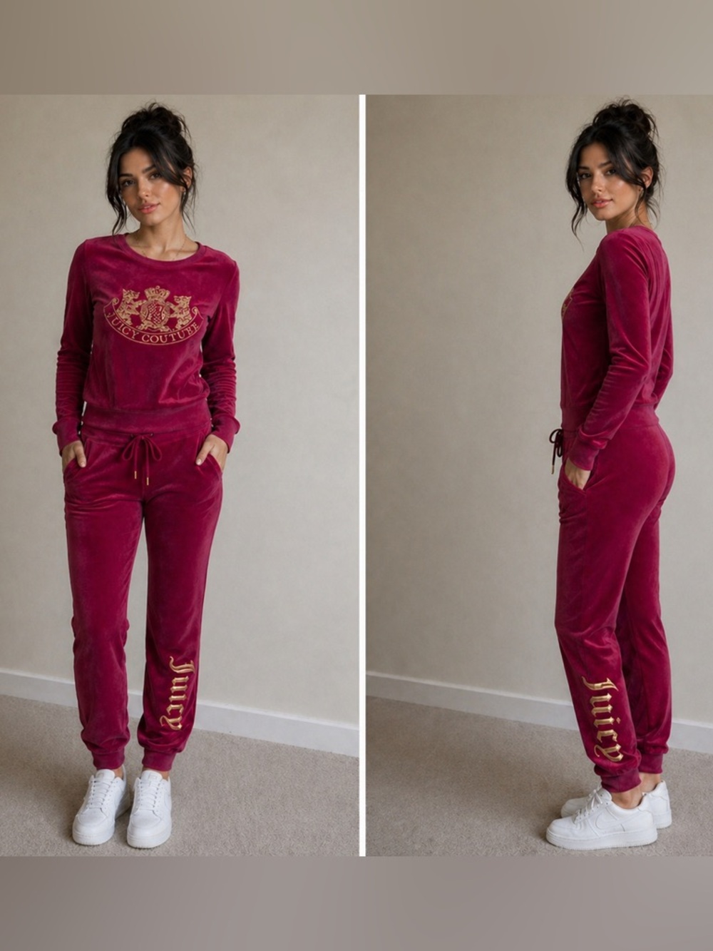 Juicy Couture Burgundy Velour Tracksuit with Gold Logo
